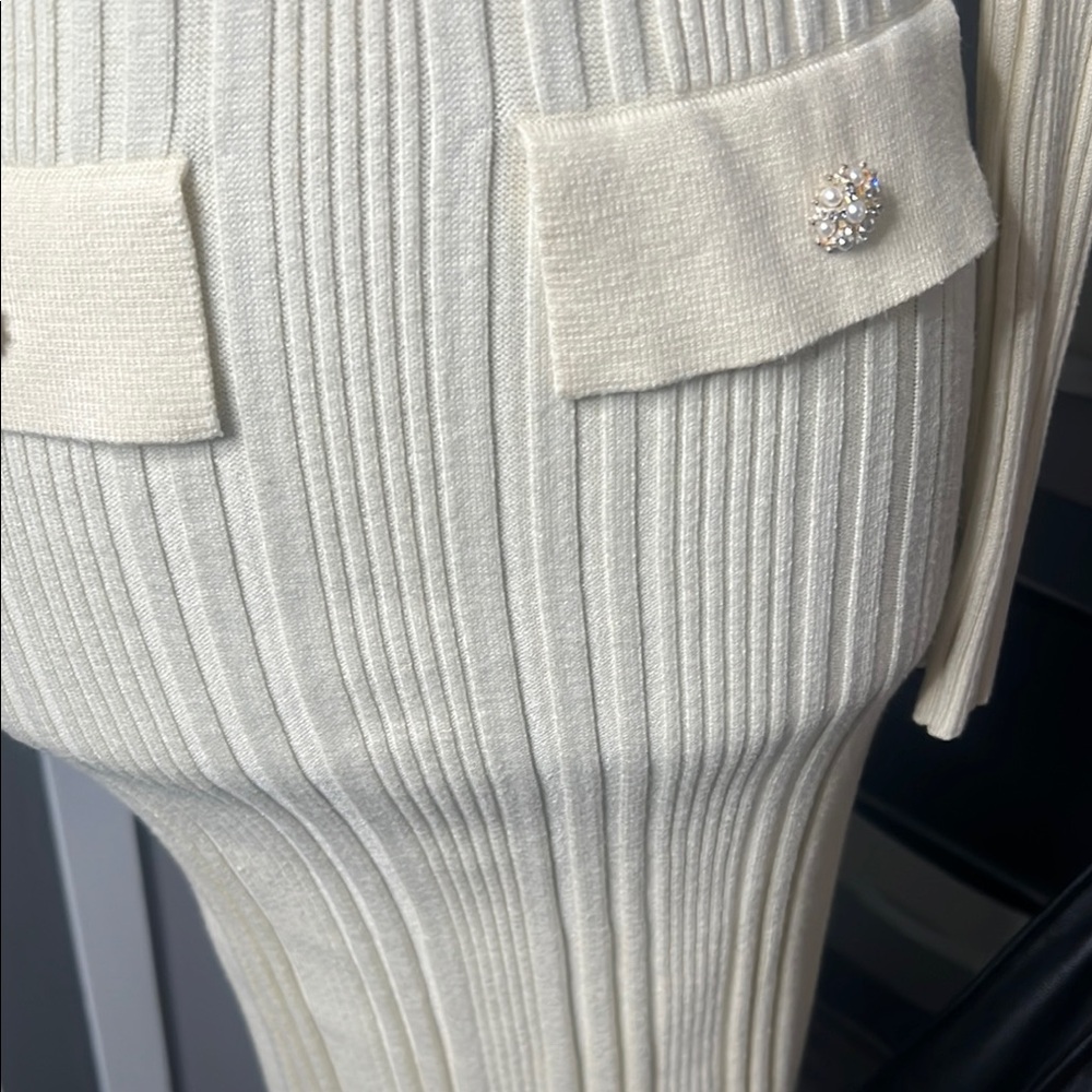 Private Label Cream Ribbed Knit Dress - Picture 7 of 11